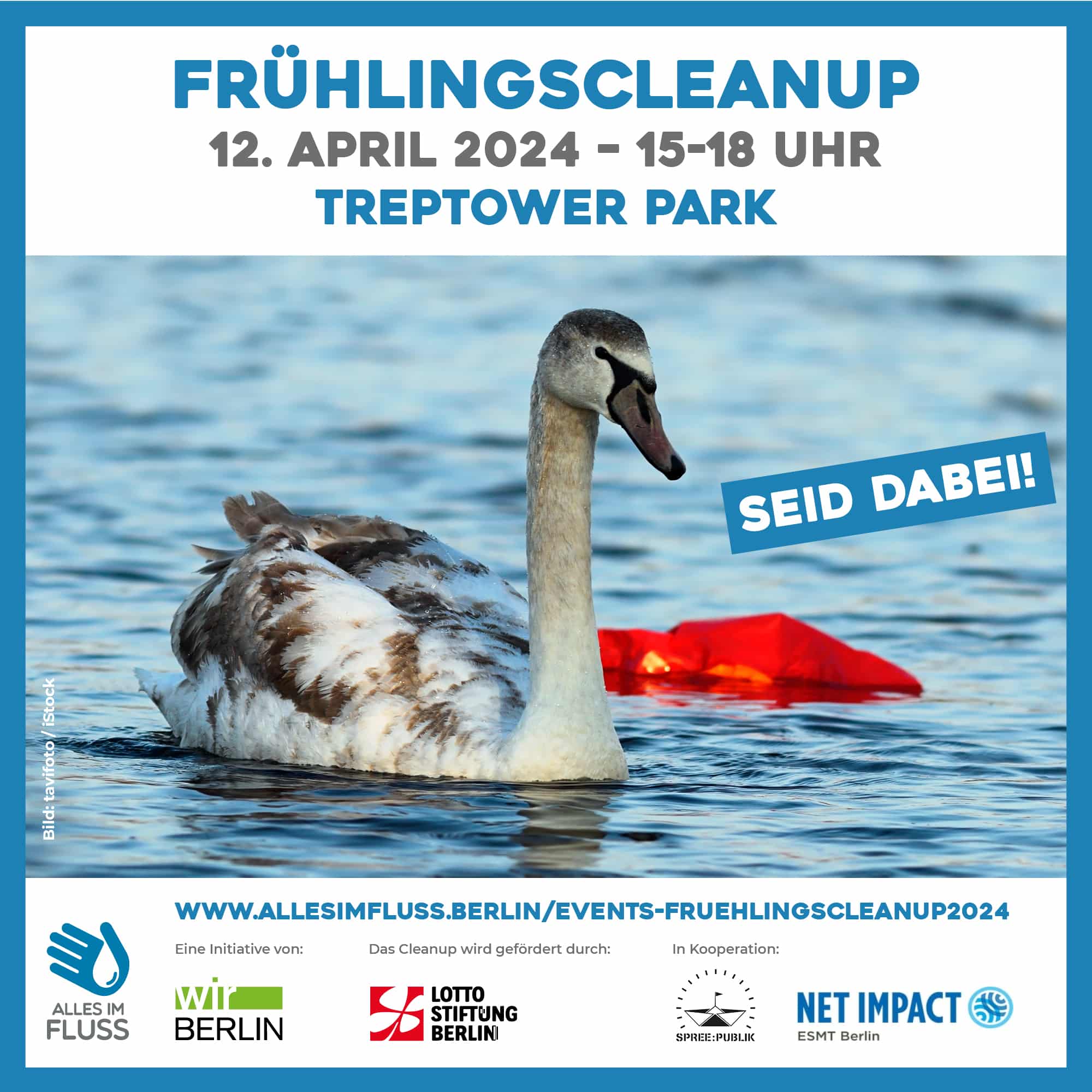 Das Infobild für das AIF Frühlingscleanup 2024 am 12. April (15-18 Uhr) im Treptower Park